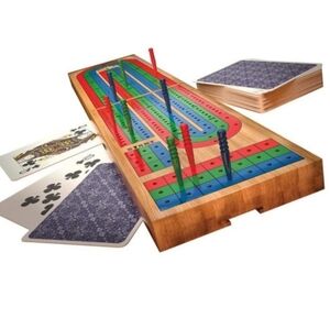Wood Cribbage GAME set with Folding Board and Playing Cards New in Box NEW